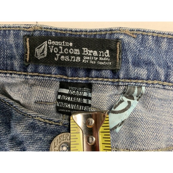 Genuine Volcom juniors size 3 Boot Cut blue jeans decorated back pockets - Picture 3 of 12